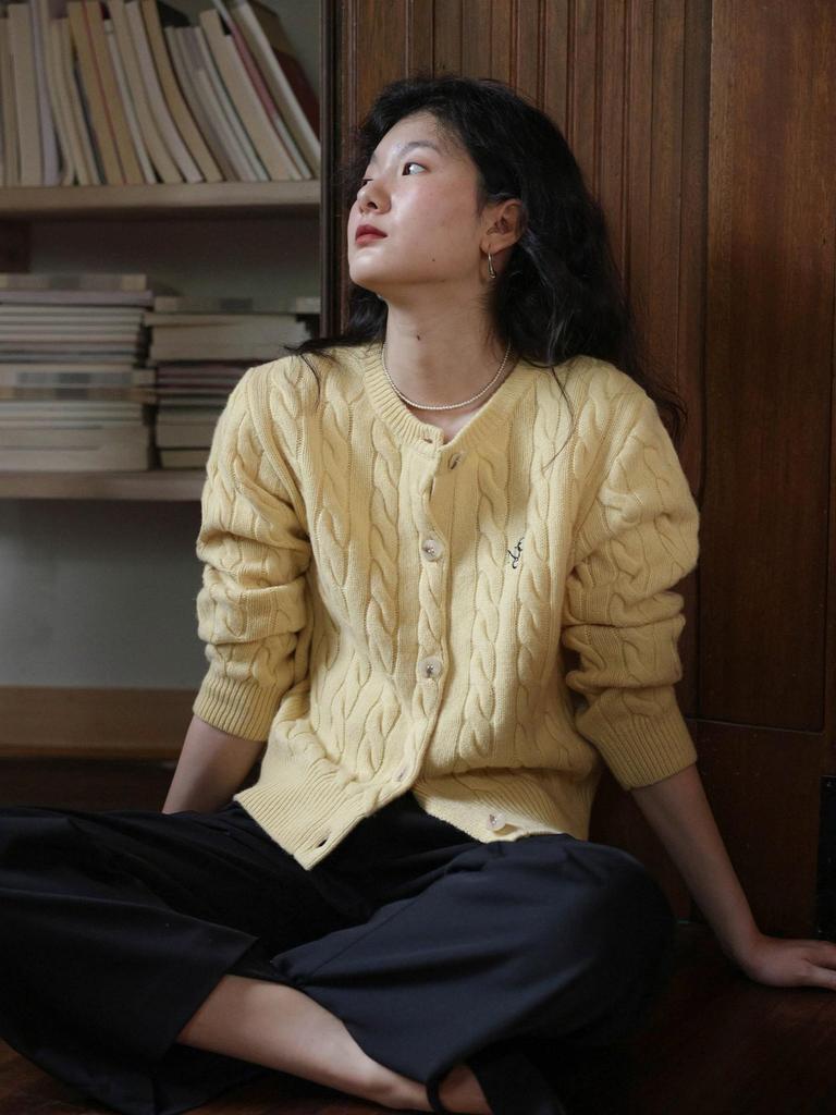 Nicepeople Кардиган с круглым вырезом и косами из австралийской шерсти мериноса