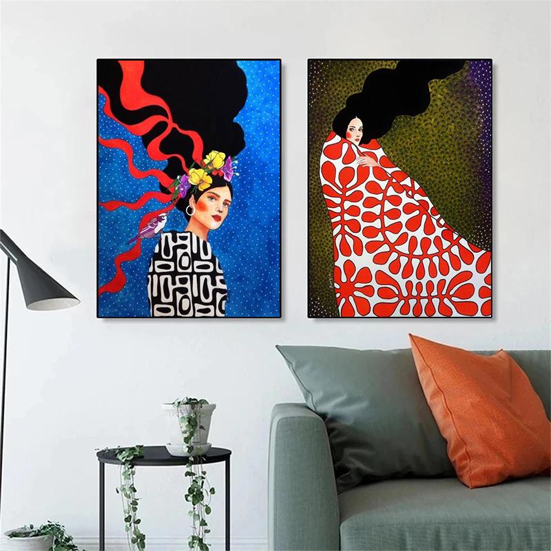 Абстрактные ретро цветы девушки волосы холст картины постеры и принты скандинавские настенные художественные картины для гостиной украшение дома