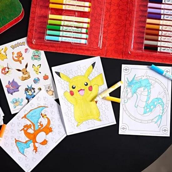 CRAYOLA - Color Sticker Case Pokémon Felt Pen Set Coloring Pages Stickers 45 Pieces Creative Gift Children Aged 5 Up 04-0785