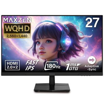 Игровой монитор Монитор 27 дюймов 180 Гц 180 Гц WQHD Flickerless 27 Type Blue Light Cut HDMI Черный MAXZEN MGM27IC02 Maxzen Non-Glare Adaptive-Sync