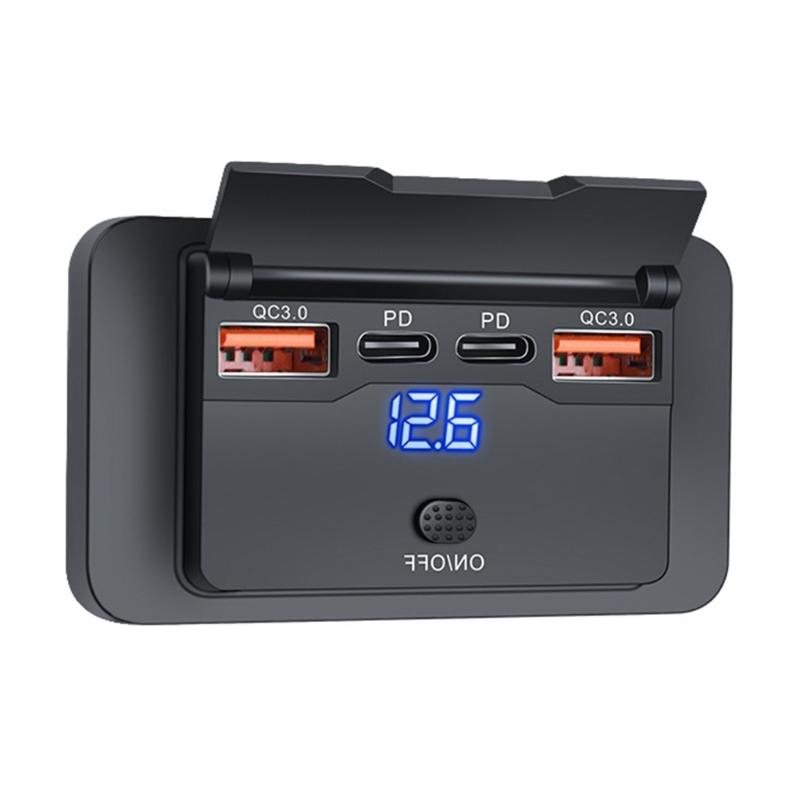 Double PD3.0 & QC3.0 USB Charges with Power Switch 12V/24V Waterproof USB Outlet Easy to Use for Car Boats Motorcycles