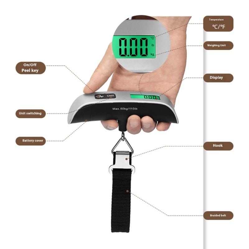 Mini Electronic Travel Scale 0.05kg to 50kg Measurement Ergonomic Handle Accurate Grams Lightweight for Luggage Food Pet