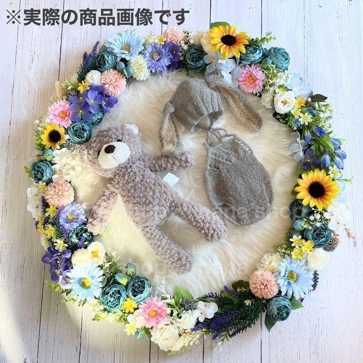 Bunny Ear Hat and Knitted Overalls for Newborn and Monthly Photoshoots [NANA's Shop] Photoshoots, Bonnet, (Gray)