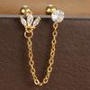Stainless Steel Zircon Crown Stud Earrings For Women 18K Gold Plated Double Studs Chain Tassel Piercing Earring Fashion Jewelry