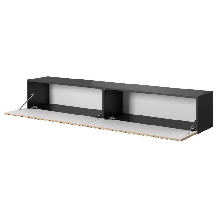 Meuble Tv - Noir avec façade en chêne artisanal - Telire - 175 x 31,6 x 30