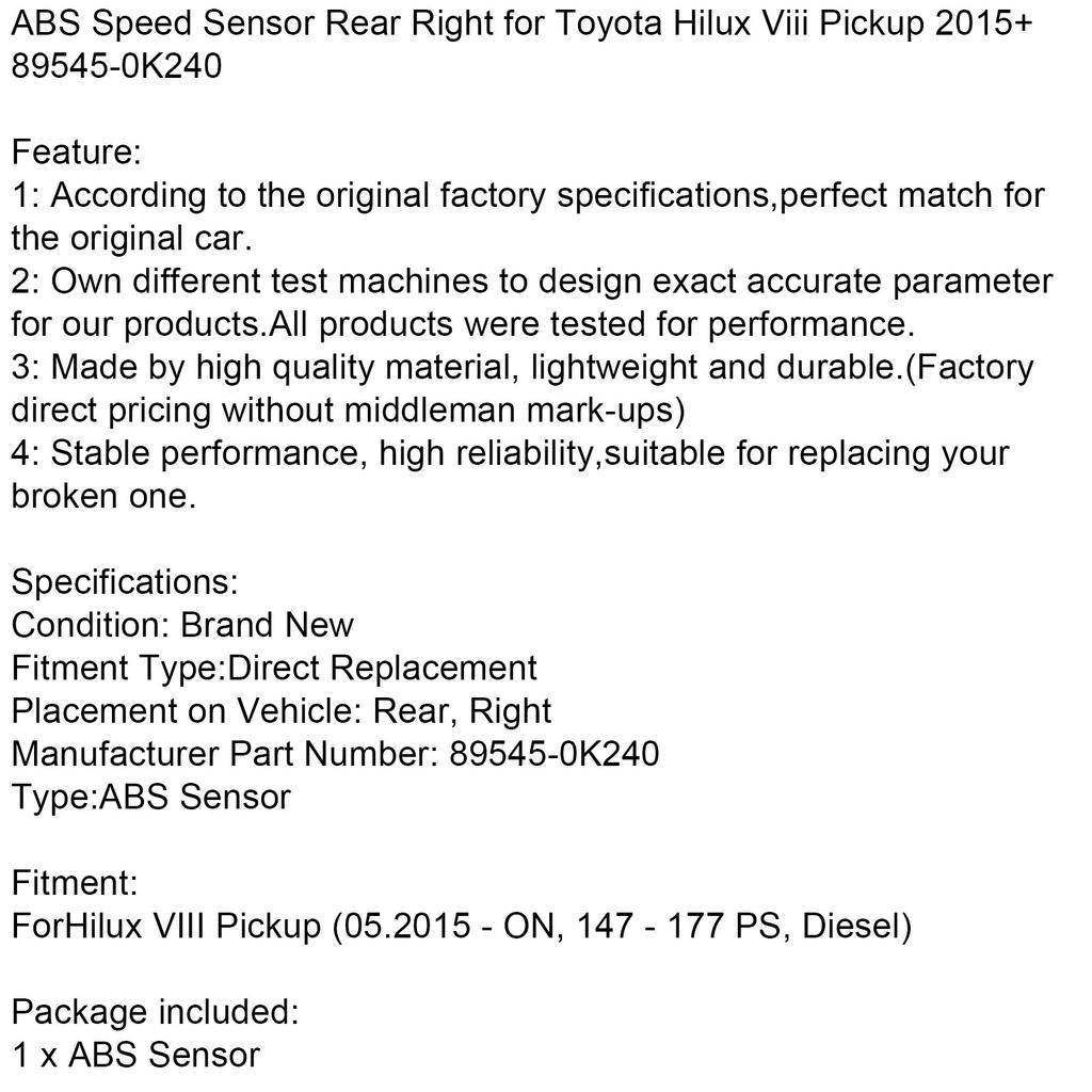 Датчик скорости ABS задний правый для Toyota Hilux VIII Пикап 2015+ 89545-0K240