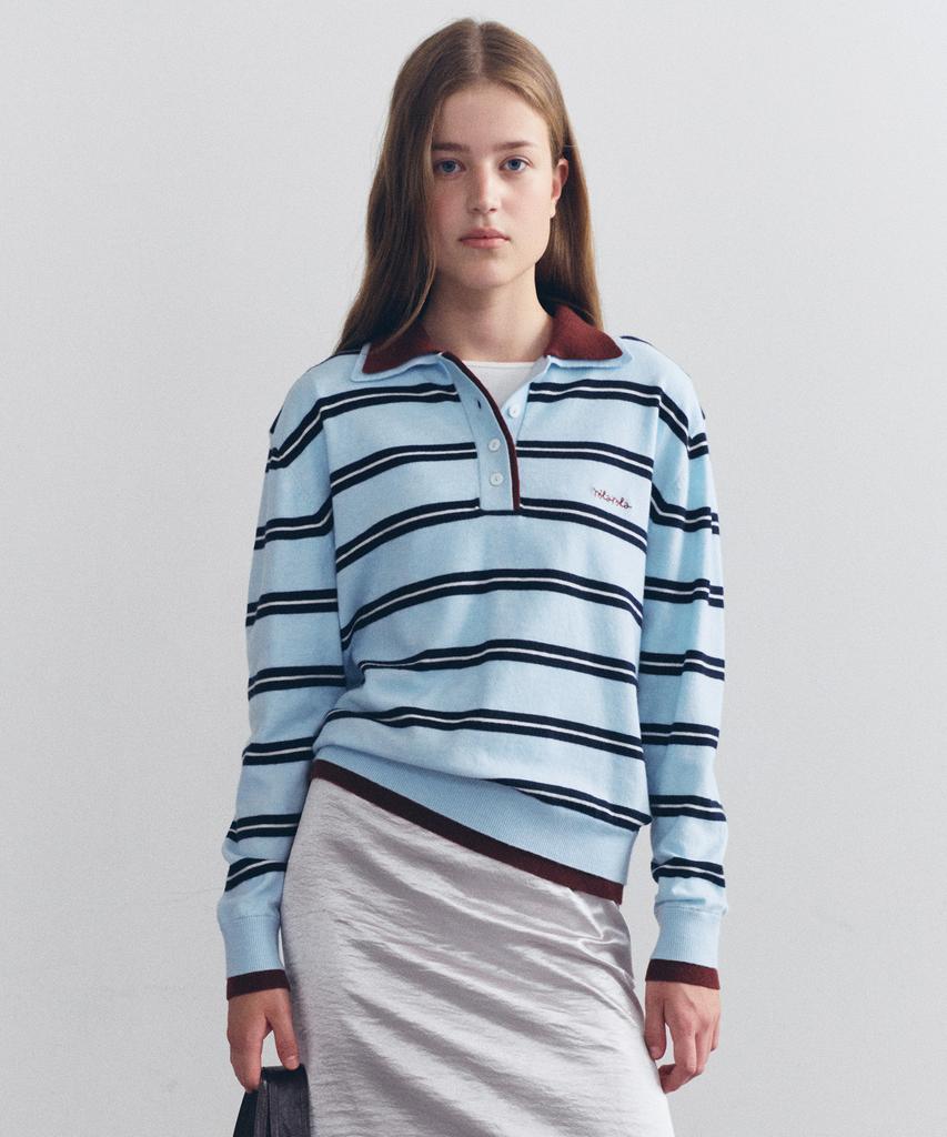 ROLAROLA Double Collar Stripe Knit Sk+Bg