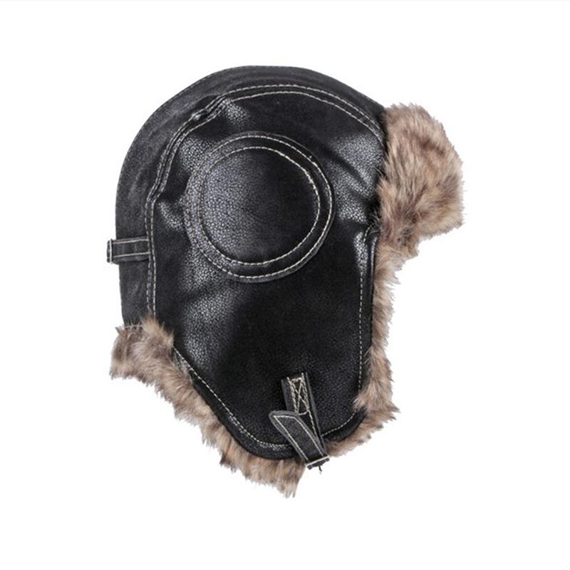 1Pc Men Women'S Pilot Aviator Bomber Trapper Hat Faux Fur Leather Snow Cap With Ear Flaps Pilot Winter Bomber Hat Ushanka Hat