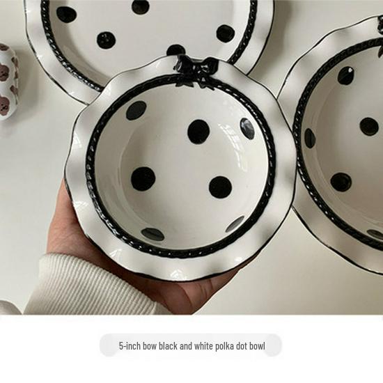 Корейский милый набор керамической тарелки и пиалы с кружевом и бантом для десертов и тортов