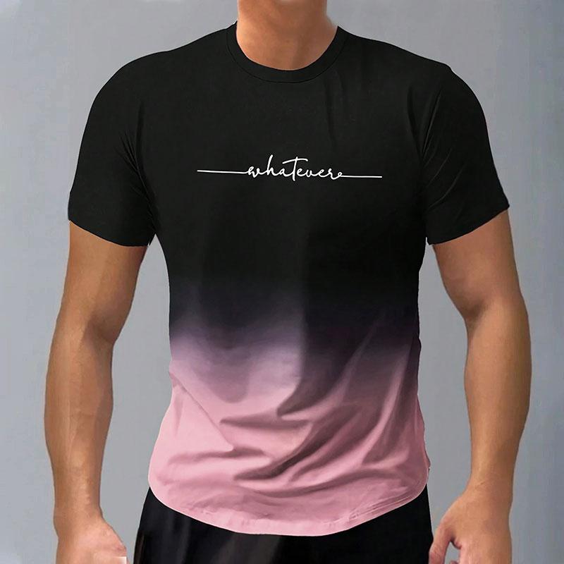 Trendy Short-Sleeved Gradient Letter 3D Printed Round Neck Casual Men's T-Shirt Clothing Spring And Autumn Sports Tops