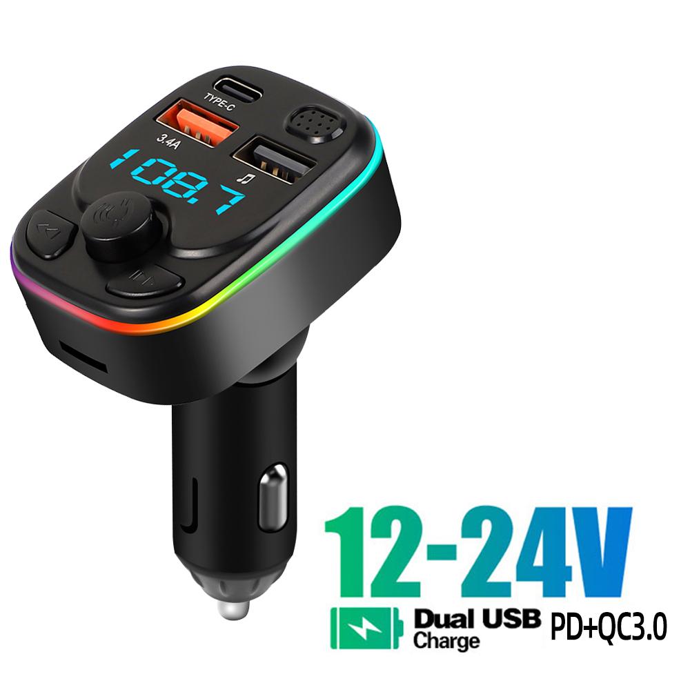 Автомобильный FM-передатчик Bluetooth 5.0 Type-C Dual USB 3.4A быстрое зарядное устройство со светодиодной подсветкой атмосферный свет MP3-плеер Lossless Music