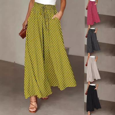 Кюлоты с широкими штанинами в горошек 2024 года с эластичной талией для женщин - Коллекция весна/лето