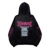 Unisex Oversized Hoodie With Gothic Typography Print Washed Black Cotton Sweatshirt Streetwear Style