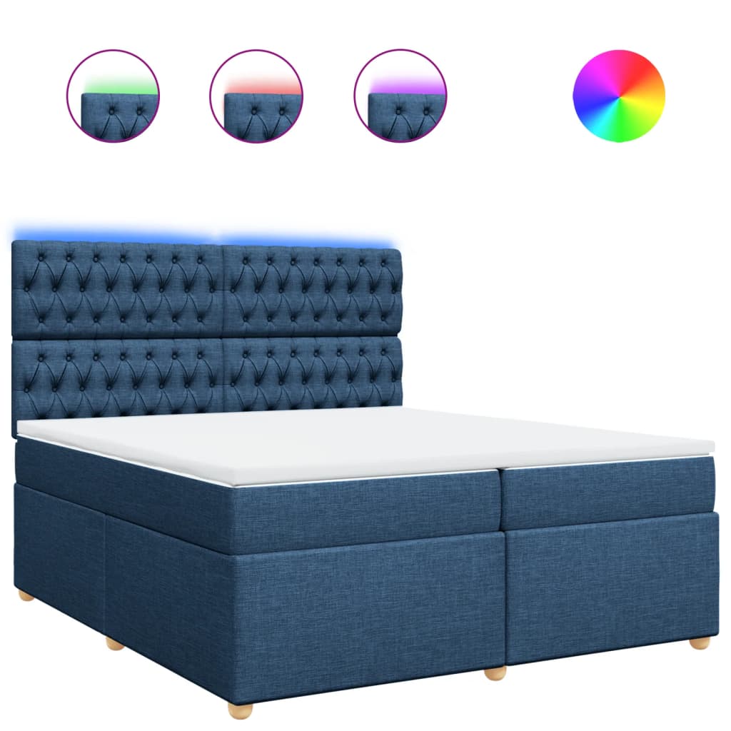 Box Spring Bed with Mattress Blue 200 x 200 cm Fabric