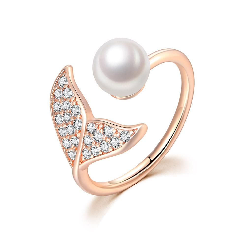 ZHOUYANG Mermaid Imitation Pearl Rings For Women Korean Fashion Zircon Gold Color Teen Girls Gift Jewelry Wholesale R203
