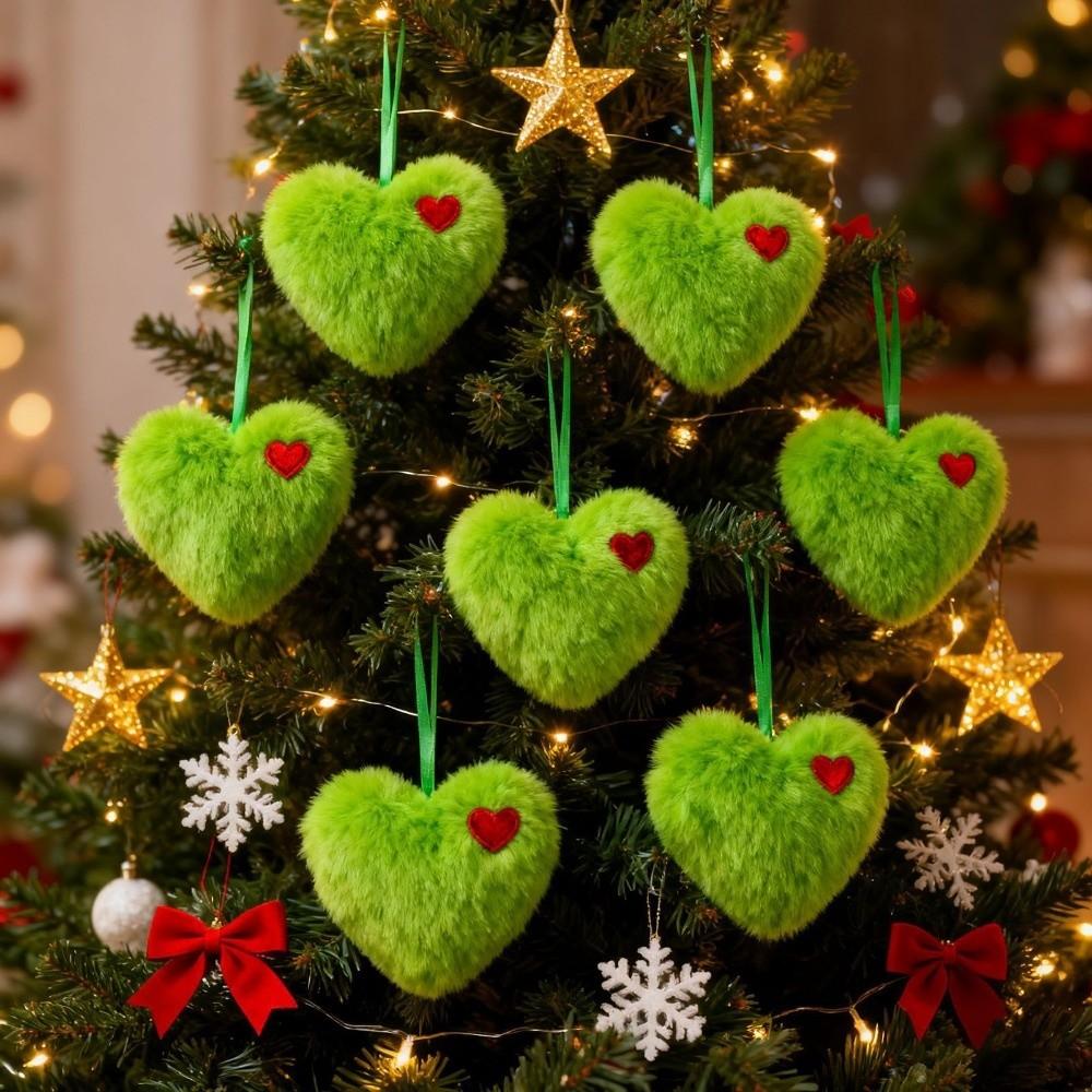 6pcs Handmade Fluffy Heart Christmas Balls Ornaments Christmas Tree Decorations  Xmas