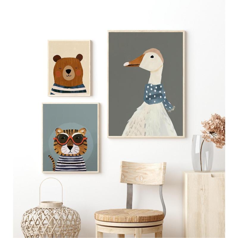 Забавные Милые Мультяшные Животные Минималистичные Скандинавские Постеры Принты Холст Живопись Настенное Искусство Картина Гостиная Детский Сад Домашний Декор