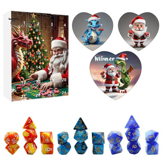 Набор игральных костей DND Адвент-календарь 2024 24-дневный обратный отсчет до Рождества Набор акриловых многогранных игральных костей для геймеров Ролевые игры