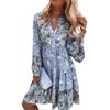 Women's  Dress Bohemian Floral Printed V Neck Mini Dresses Casual Loose Elegant Flare Sleeve Lady Beach Holiday Dress