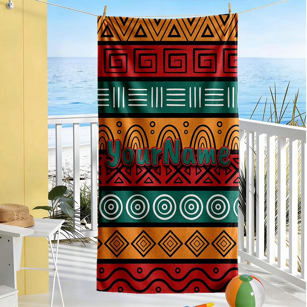 Ethnic Tribal Patterns Customize Text Beach Towel Quick-Dry Soft Microfiber Suitable for Sports Travel Swimming Yoga Bathroom Beach And Pool