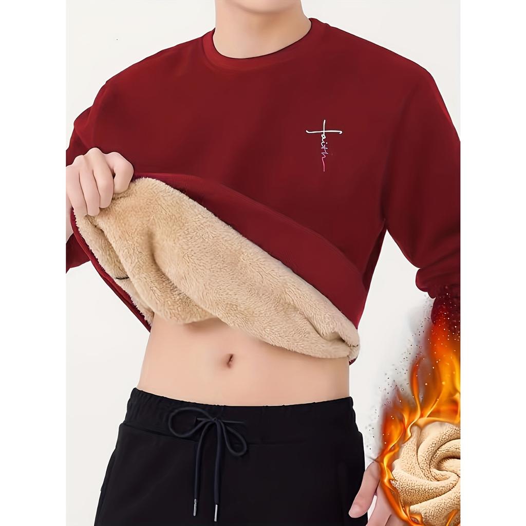 Long Sleeve T-Shirt Men's Spring and Autumn Crew Neck Lamb Fleece Autumn Casual Loose Premium Crew Neck Sweater