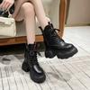 Модные женские ботильоны 11 см на платформе, кроссовки на высоком каблуке, кожаные толстые ботинки, новые осенне-зимние мотоциклетные ботинки со шнуровкой Botas Mujer