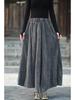 Retro Literary Burnout Cotton Linen Elastic Waist Midi Skirt - Autumn/Winter