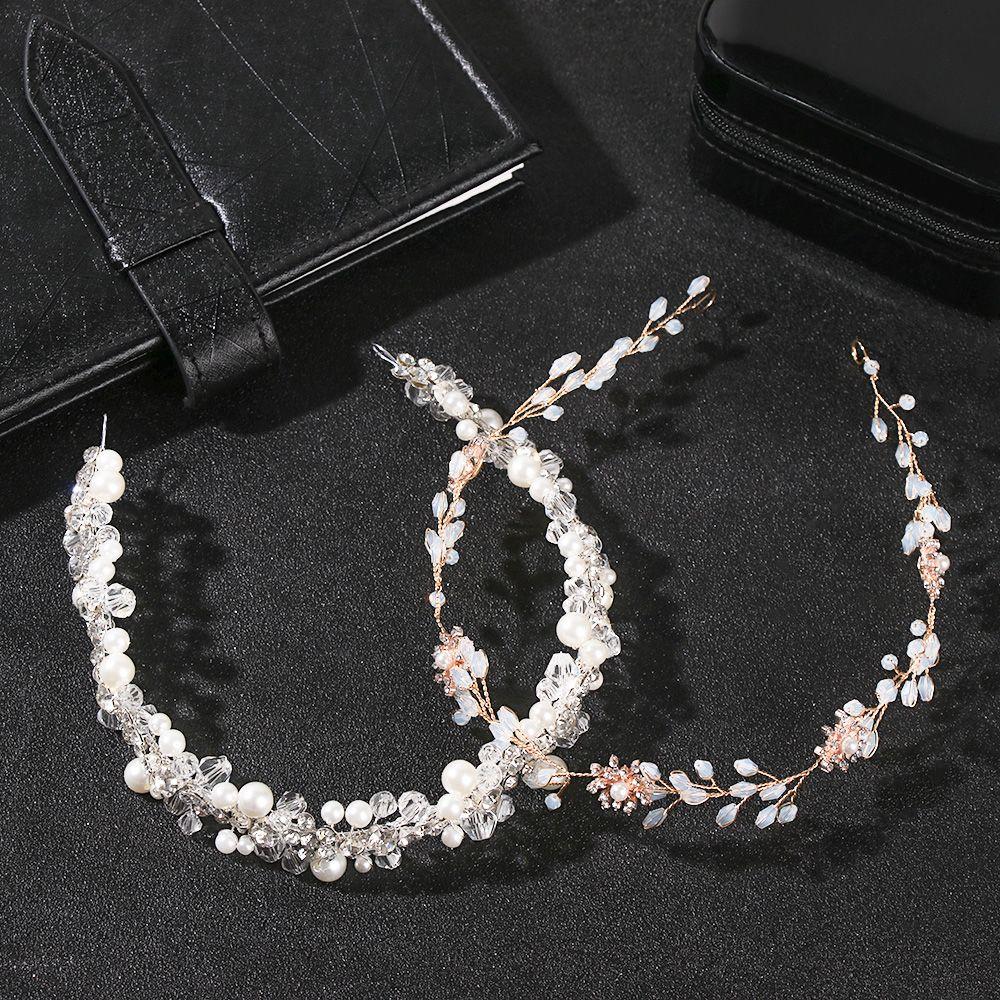 Украшение для волос ручной работы для девочек, жемчужный головной убор, хрустальная повязка на голову, свадебная заколка для волос, стразы, головной убор