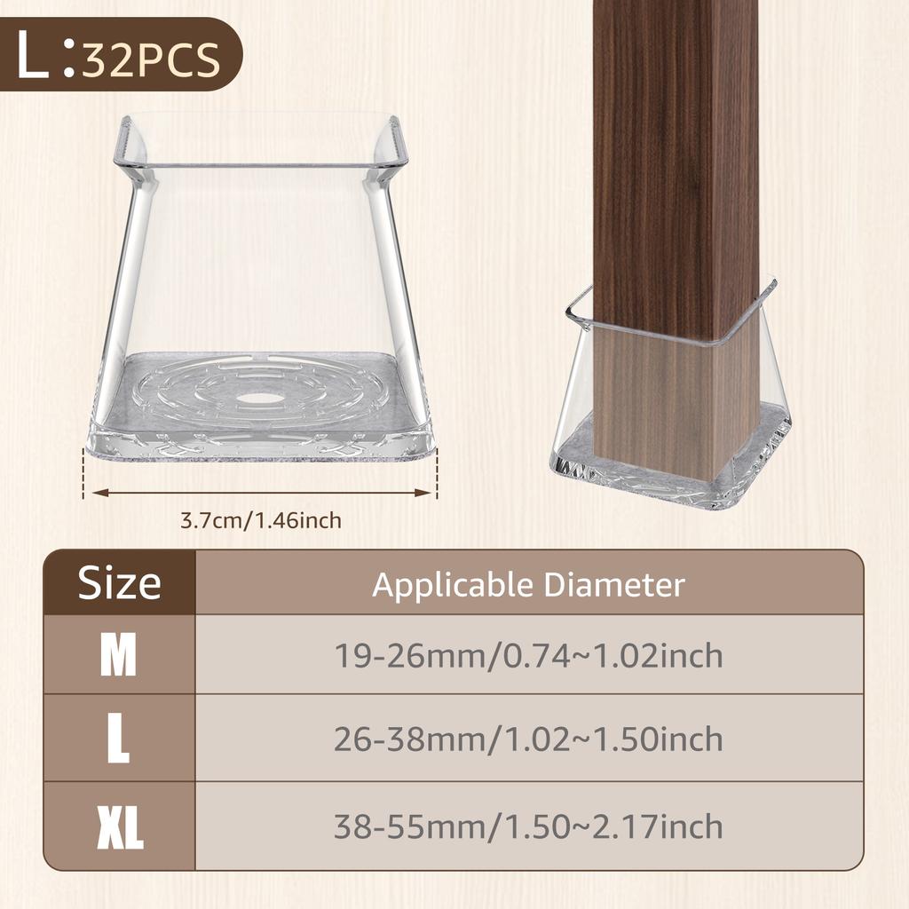 32 шт. Накладки на ножки мебели Силиконовые Квадратные Защитные накладки на ножки стульев для пола с фетровой основой Противоскользящие Колпачки для ножек стульев для Снижения Шума