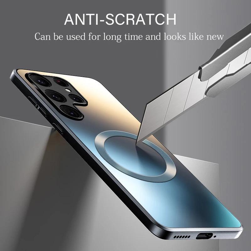 Магнитный матовый силиконовый чехол для Samsung S25 Ultra S24 Plus с беспроводной зарядкой, противоударный жесткий бампер из ПК для Galaxy S23 S22 Plus