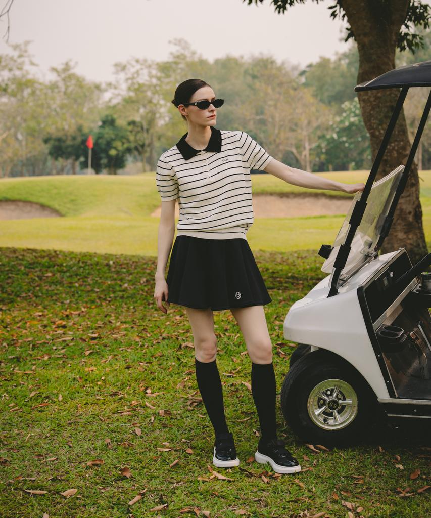 OBER GOLF Летний полосатый вязаный поло (черный)