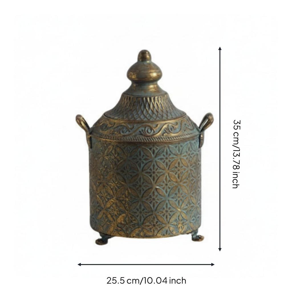 Vintage Style Patina Metal Vase Decorative Cylinder Urn Floral Jar for Professional Photography Prop