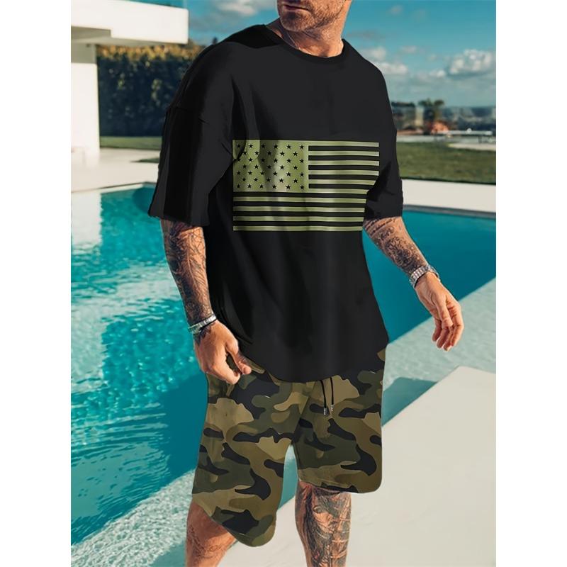 Гавайская мужская футболка с коротким рукавом и пляжные брюки, летний повседневный мужской костюм, футболки для улицы, мужские спортивные шорты