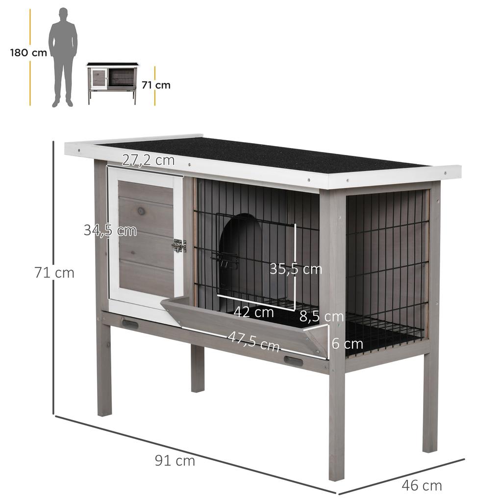 Wooden Rabbit Hutch With Asphalt Roof Feeder Removable Tray And 2 Doors 91 X 46 X 71 Cm Gray
