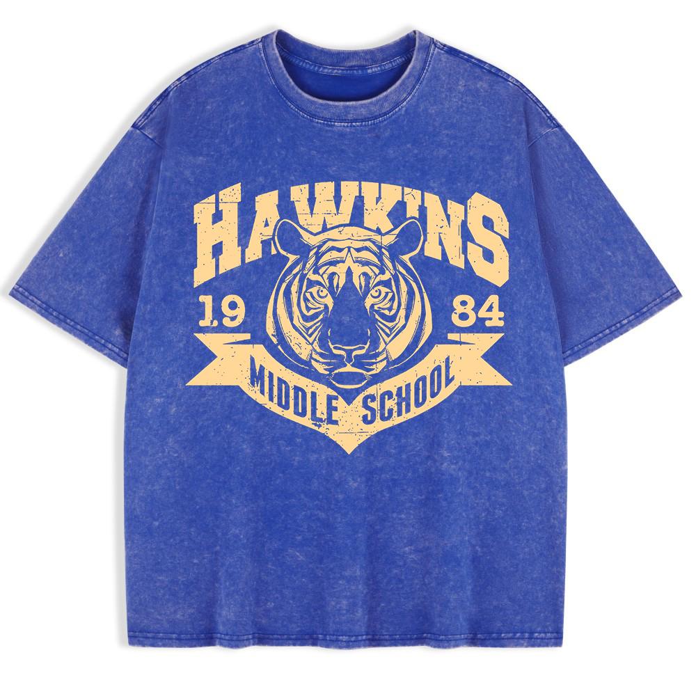 Школьные футболки Hawkins 1984 года, потертые, мужские, хлопковые, с коротким рукавом, уличные, с круглым вырезом, оверсайз, одежда