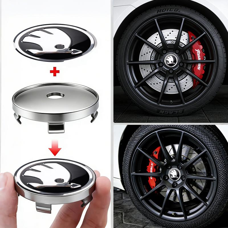 REOY4 For Skoda 4pcs 60mm Car Wheel Center Cover Hub Cap Auto Decoration Accessories VRS Octavia 1 2 3 A7 A5 Fabia Rapid Superb Yeti