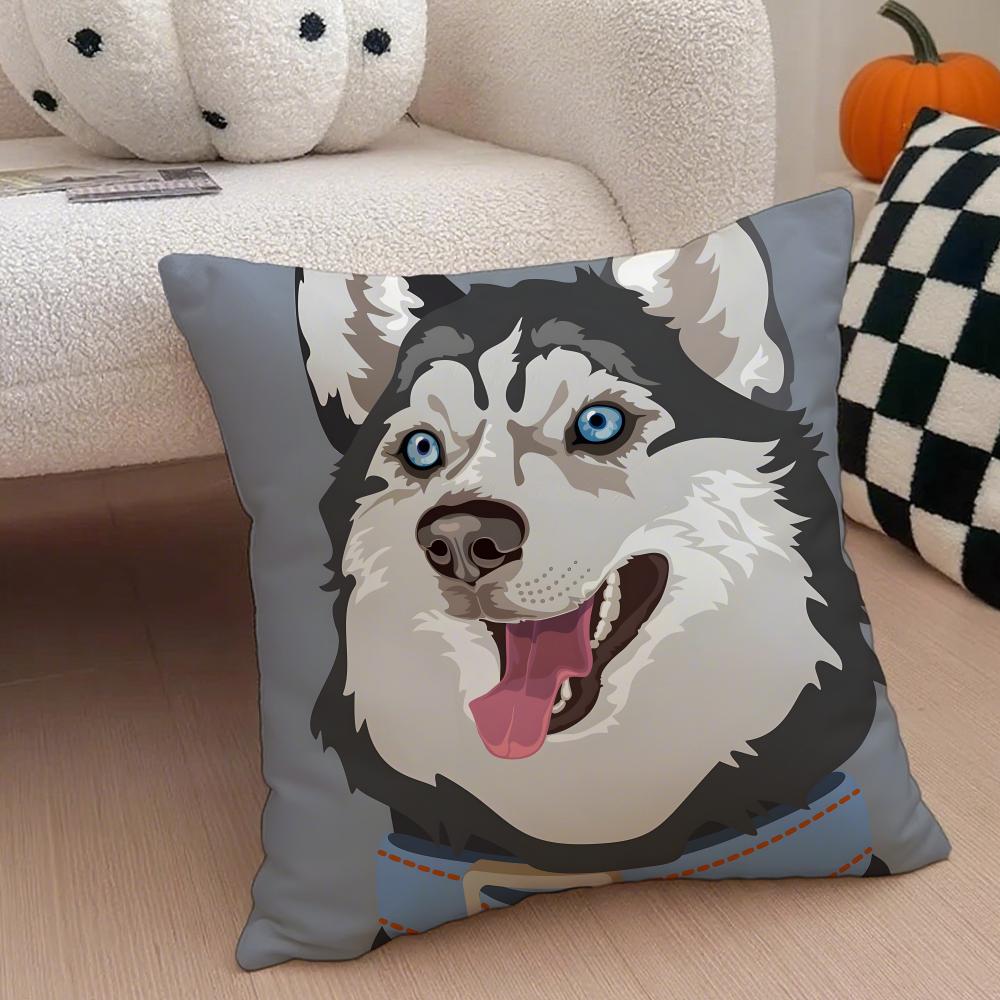 Cute funny Siberian Husky Cushion Cover Throw Pillow Cover Hidden Button Durable Polyester Chair Cushion