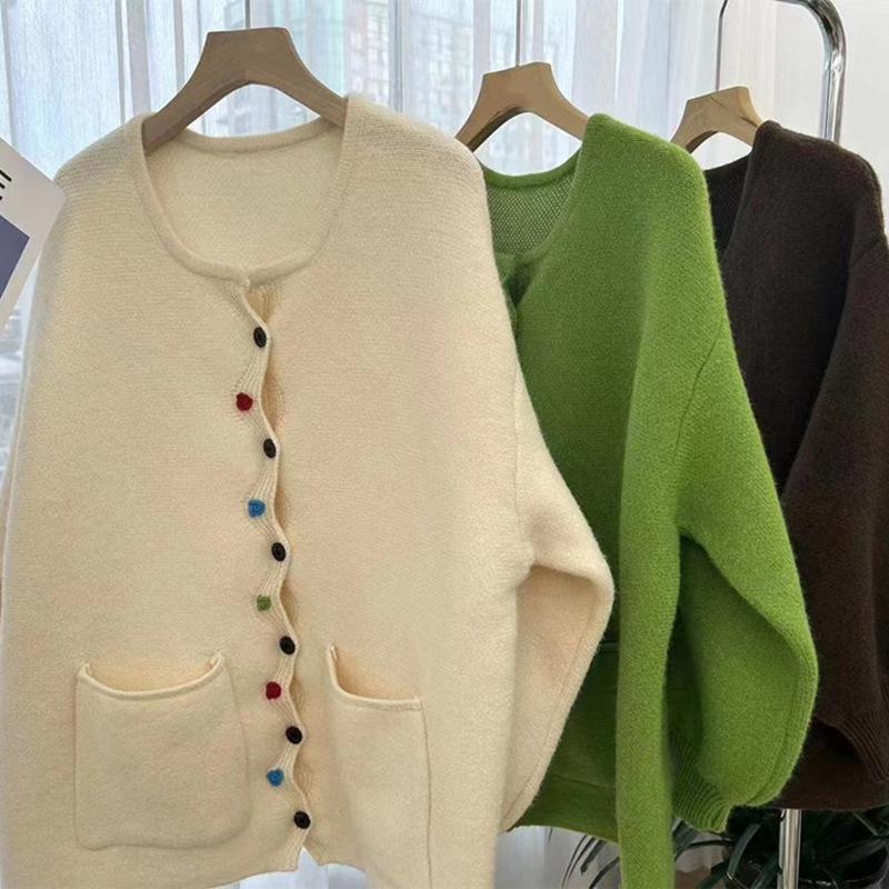 2024 зима, большие размеры, осень, женские однотонные свитера на пуговицах, куртка, вязаная мода, оверсайз, повседневный стиль, свободный кардиган, свитер