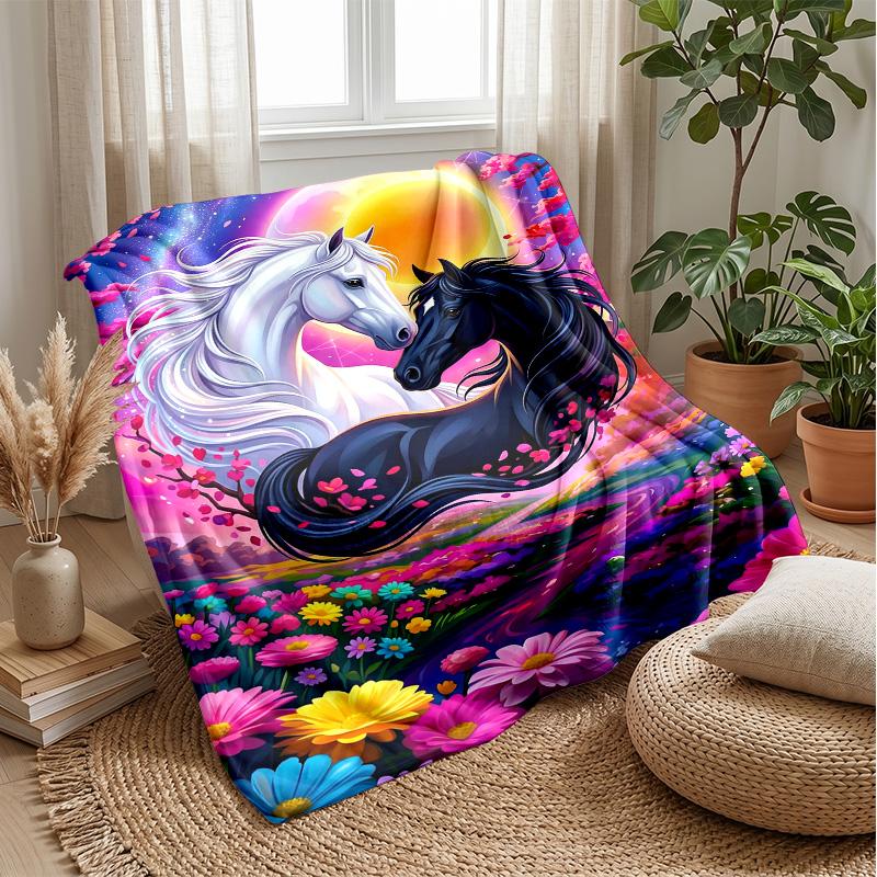 Ethereal Horse in Motion Theme blanket Lightweight Warm Flannel Blanket Decorative Throw Blanket for Home Decoration