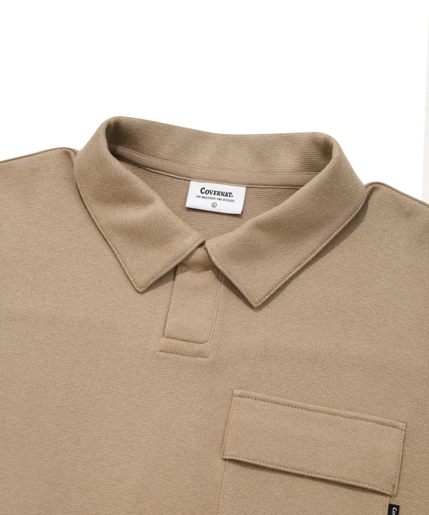 COVERNAT Open Collar Pocket T-Shirt Beige