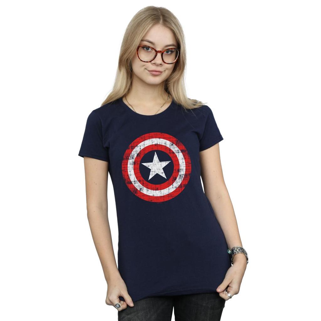 Marvel Womens/Ladies Avengers Captain America Scratched Shield Cotton T-Shirt