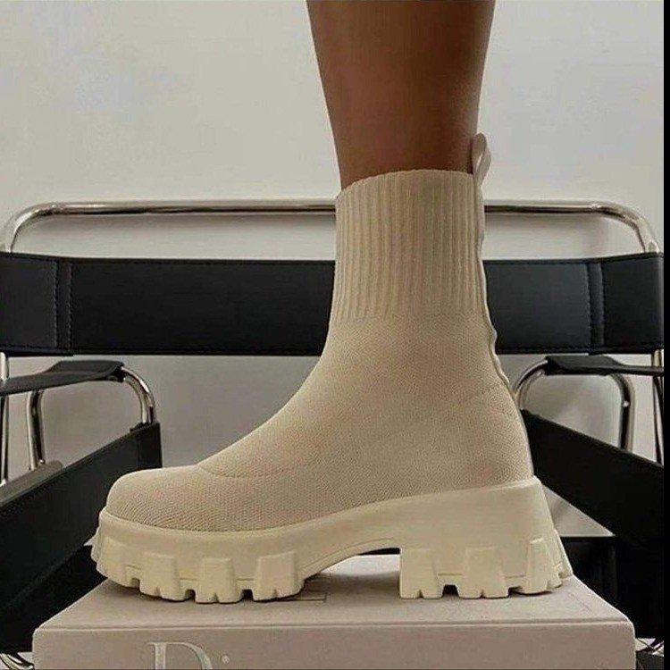 Модные женские сапоги Белые сапоги на платформе для зимы и осени Botas Femininas Носки Ботильоны на платформе Женские каблуки Botines Mujer