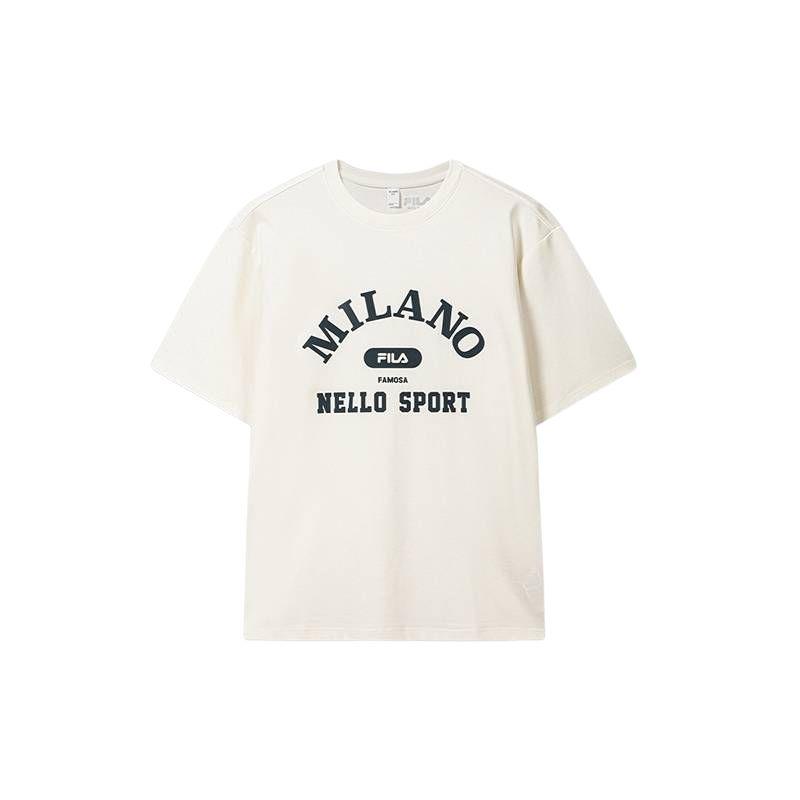 Fila Свитер серии Milano с круглым вырезом, вязаная футболка с коротким рукавом, мужские топы F11M635111F-WT