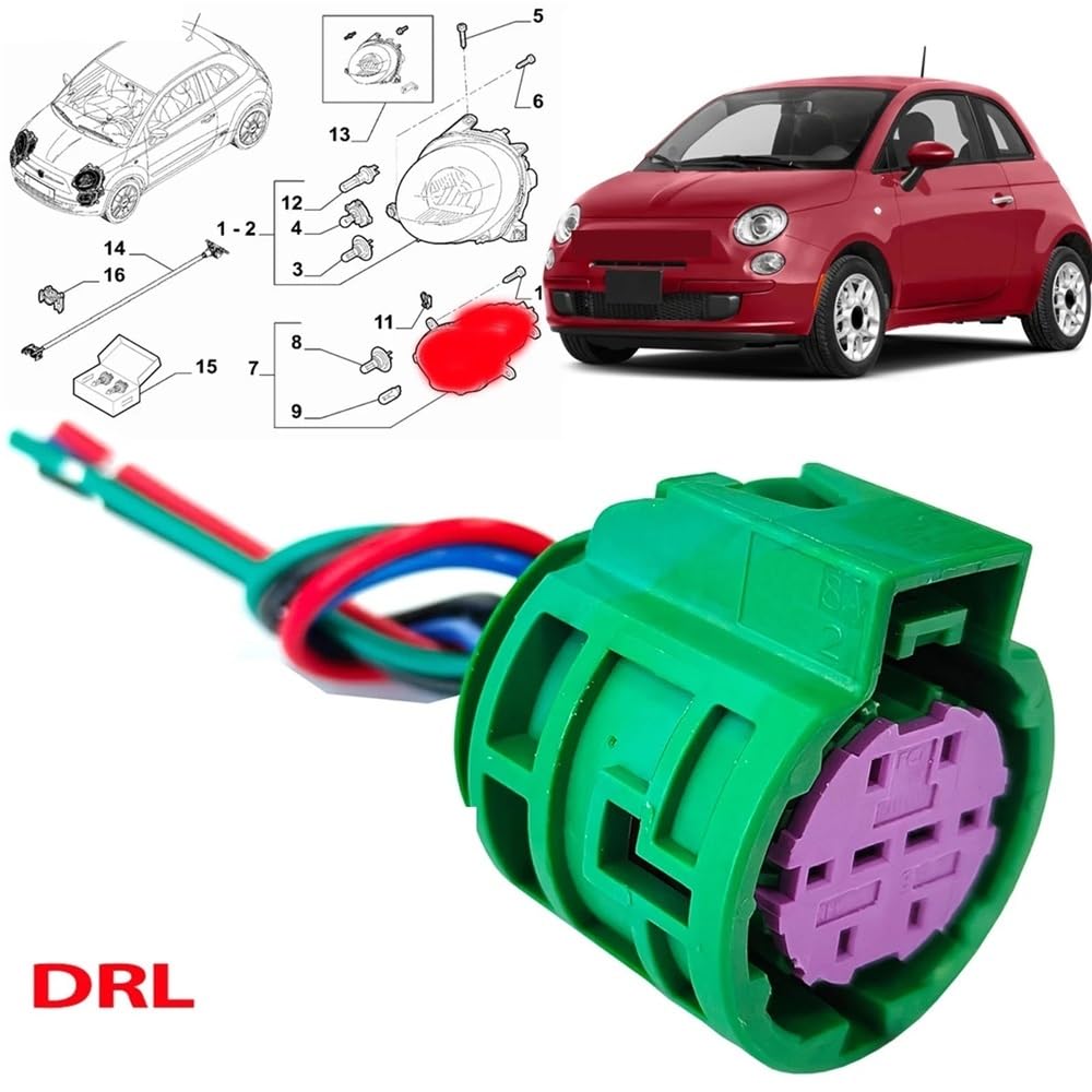 Разъем для подключения клеммы, совместимый с Fiat Для 500 2007-2025, разъем жгута проводов для лампы дневного света DRL