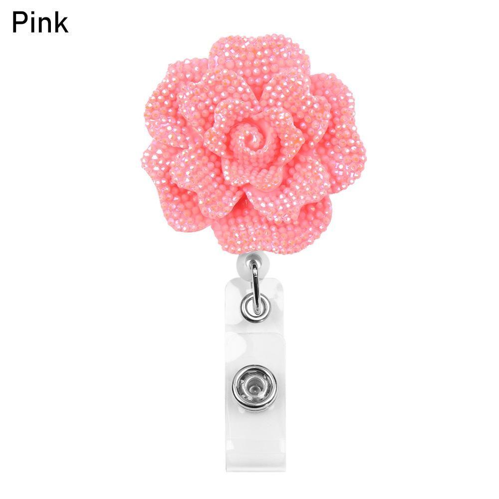 Unisex Stationery Retractable Lanyards ID Name Card Key Ring Badges Holder Rose Shape Badge Reel