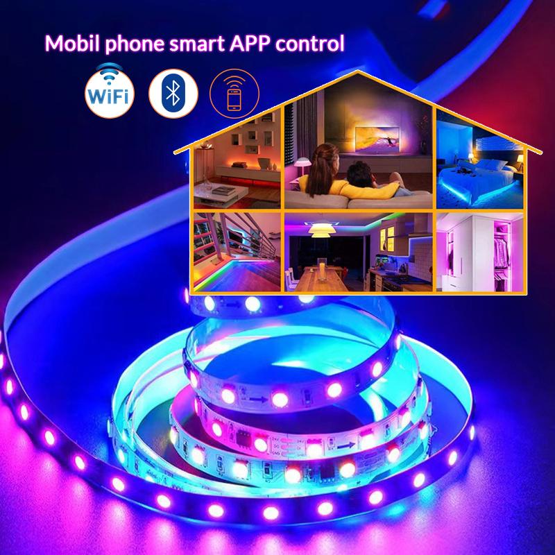 Умная светодиодная лента RGB с управлением через WiFi, Bluetooth и приложение, 1-20 м, гибкая подсветка для телевизора, для декора комнаты, вечеринки