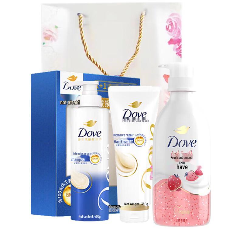 Dove Intensive Repair Hair Care & Strawberry Oat Body Wash Gift Set