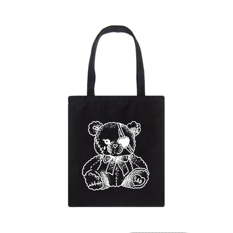 Японская темная сумка-шоппер, готическая холщовая сумка Waves y2k, забавная мультяшная большая вместительная женская сумка Ulzzang, женские сумки на плечо в стиле Харадзюку