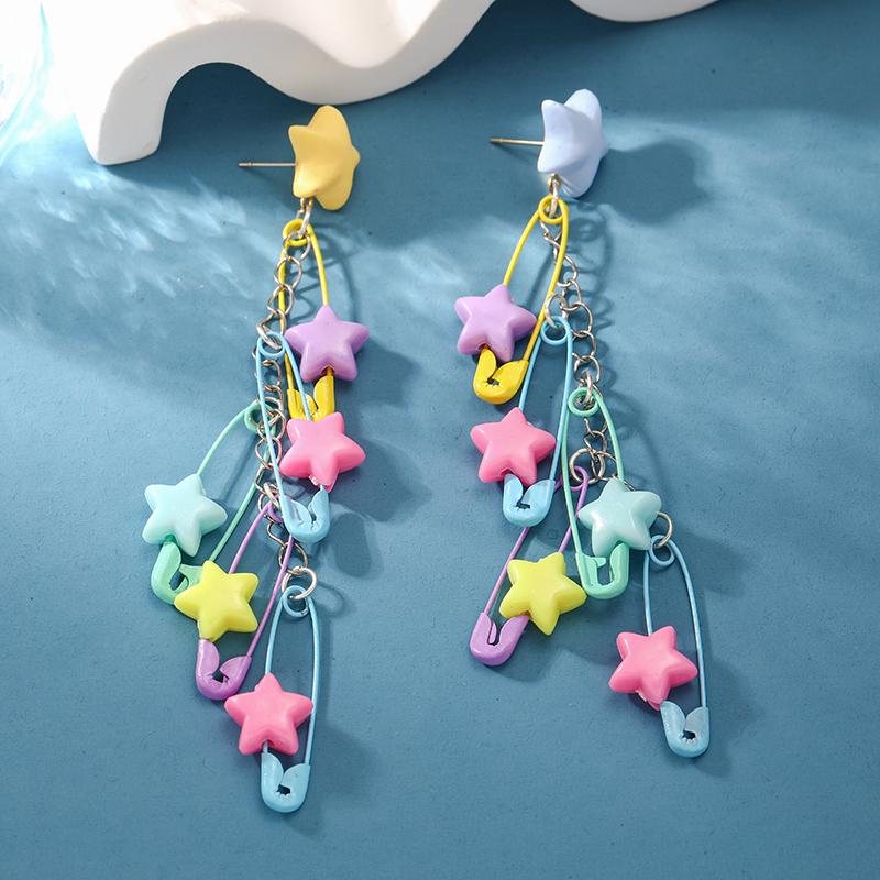 Harajuku Acrylic Beaded Pentagram Earrings for Women Candy