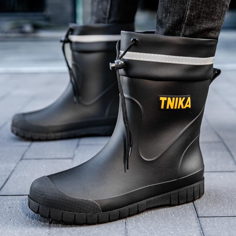 Мужские резиновые сапоги нескользящие средние бархатные теплые резиновые сапоги модные износостойкие резиновые сапоги комплект водонепроницаемые для рыбалки на открытом воздухе водные туфли